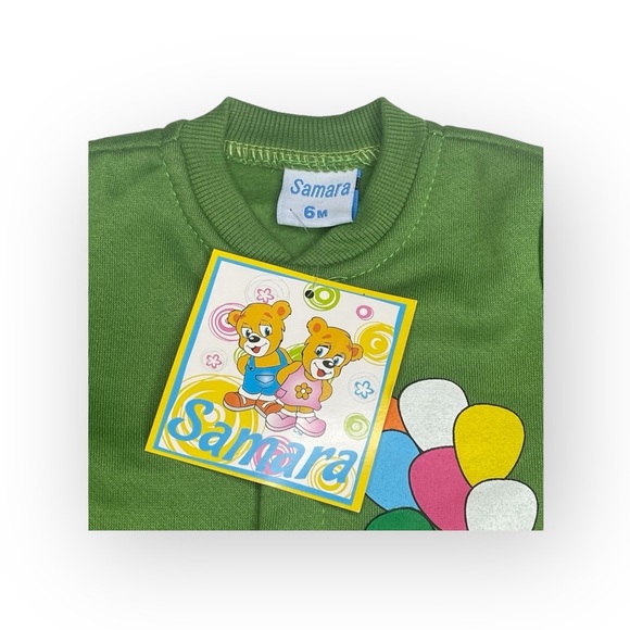 new Samara ܫ Footed Onesie Playsuit Teddy Bear Balloon Appliqué ܫ Sage Green 6MO - Picture 3 of 16